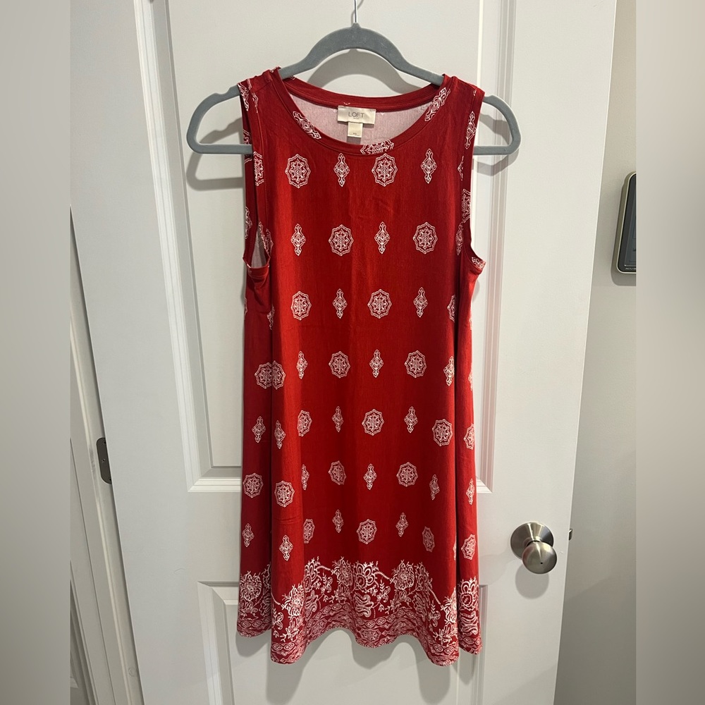 Loft Red Sleeveless Swing Dress